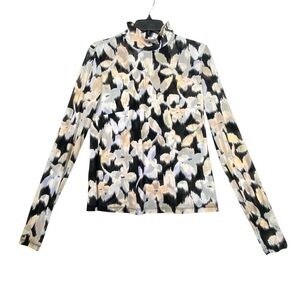 Cabi Mesh Turtleneck #4422 Womens S Ivory Floral Long Sleeve Tropical Thumbhole